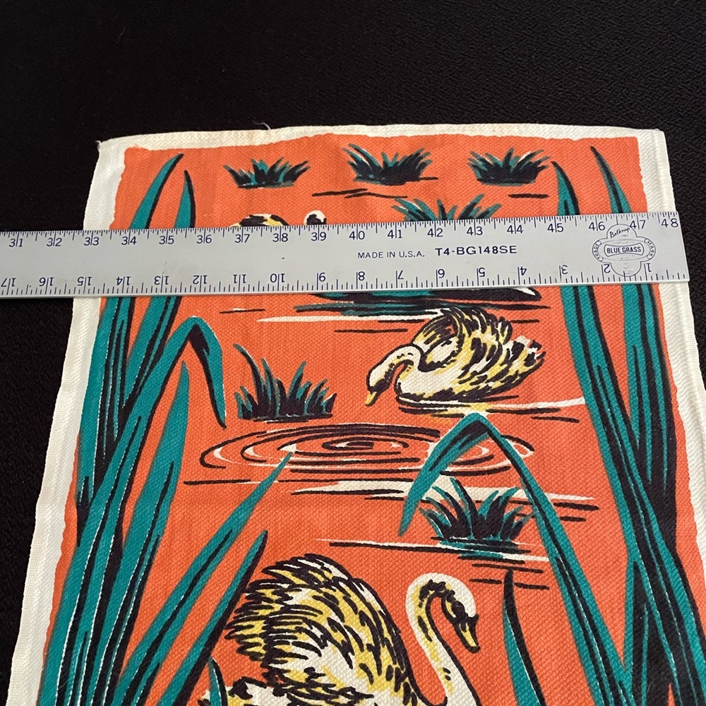 VTG mid-century Startex Handette orange/green swans decorative tea towels (x2) - Picture 6 of 12